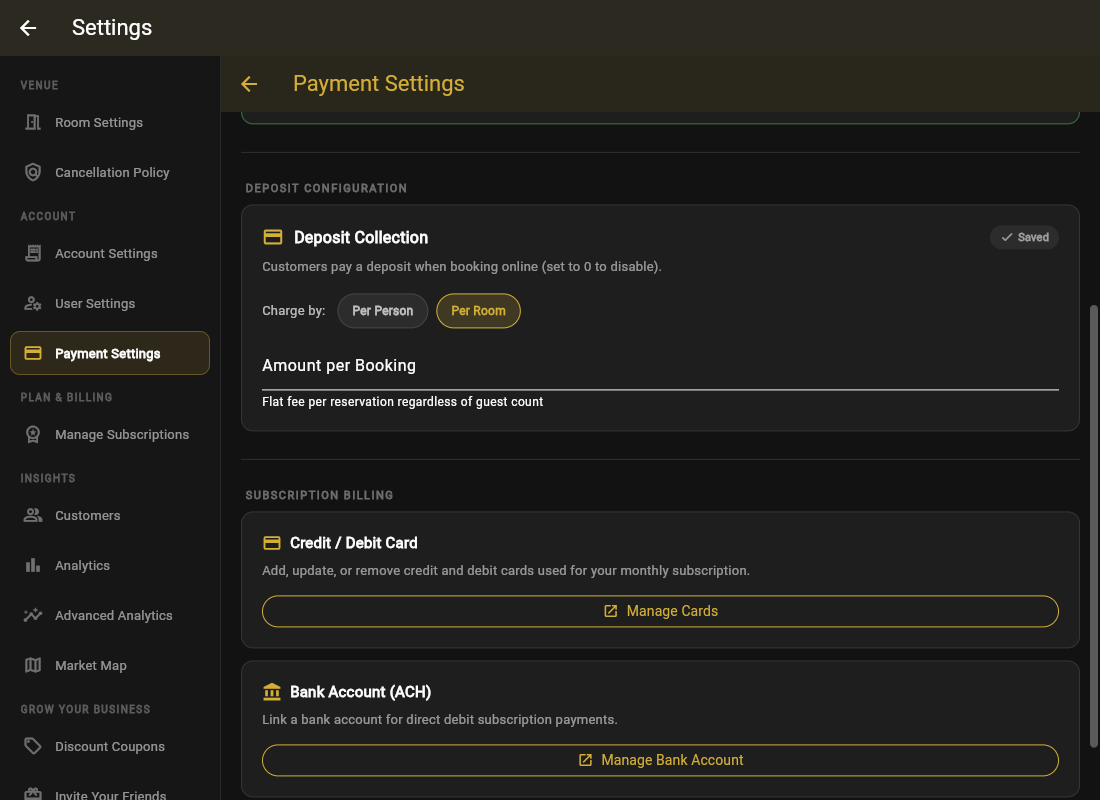 Deposit configuration: per room or per person