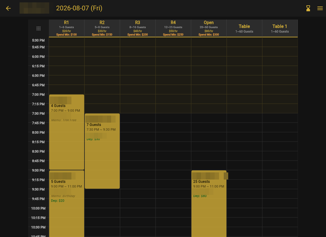 The new booking on the admin calendar