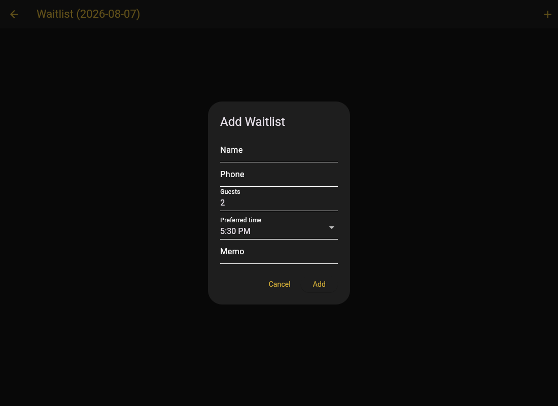 The waitlist with a few entries