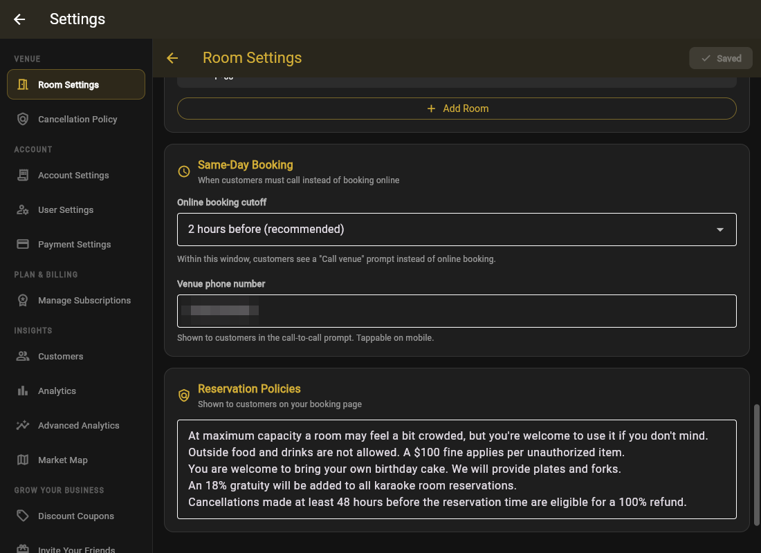 The guest page when same-day online booking is off
