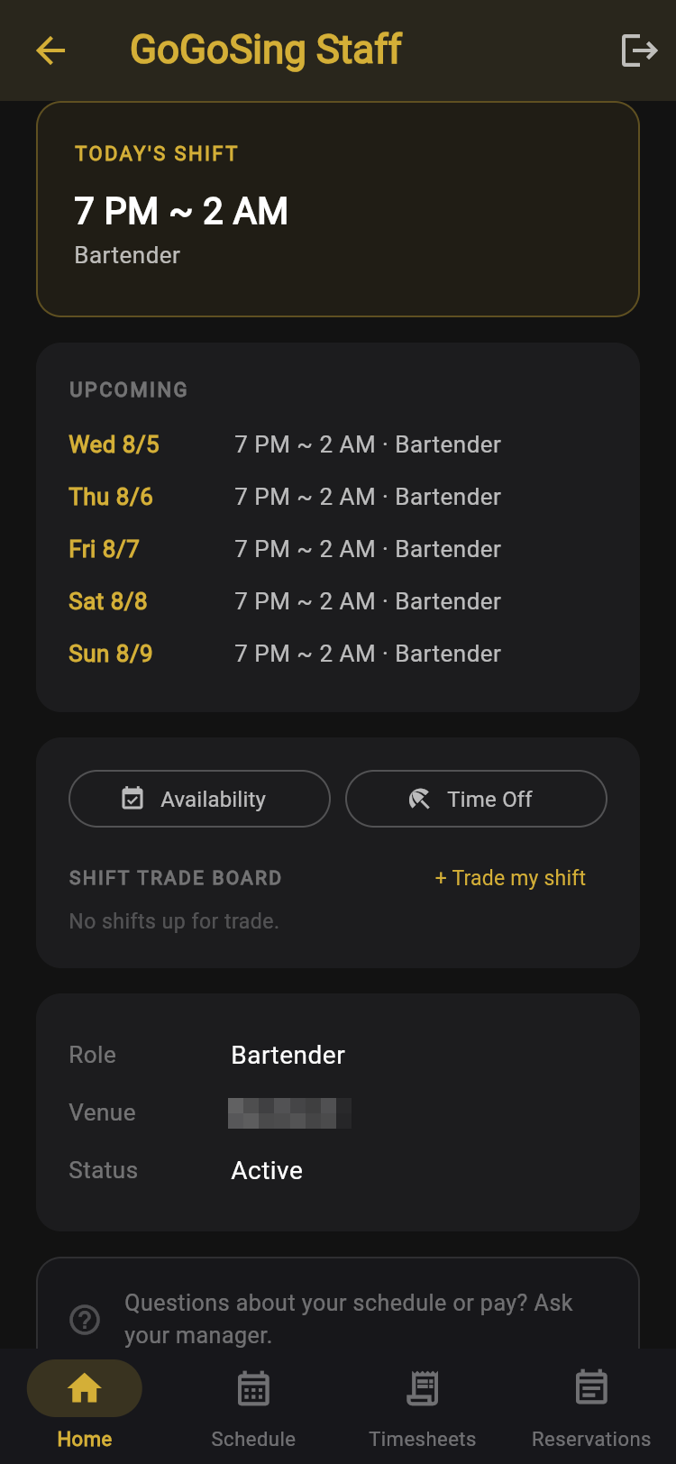 Availability, time off, and the trade board