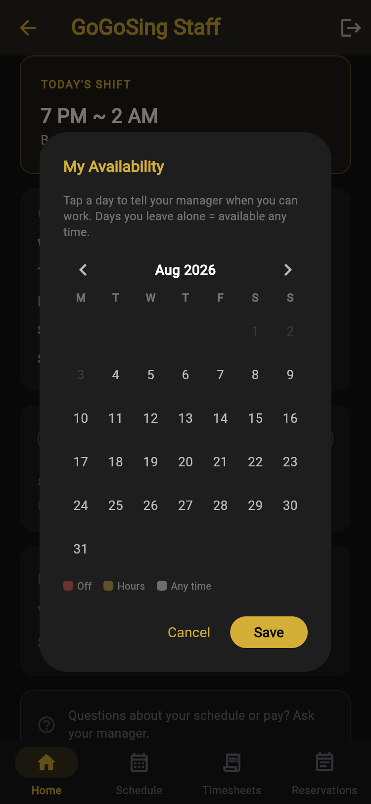 Setting availability