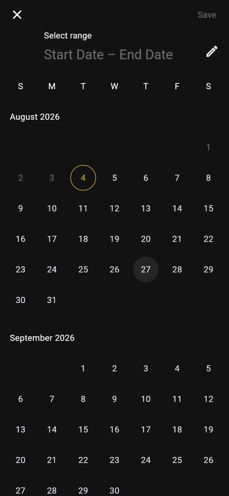 The employee picks a date range